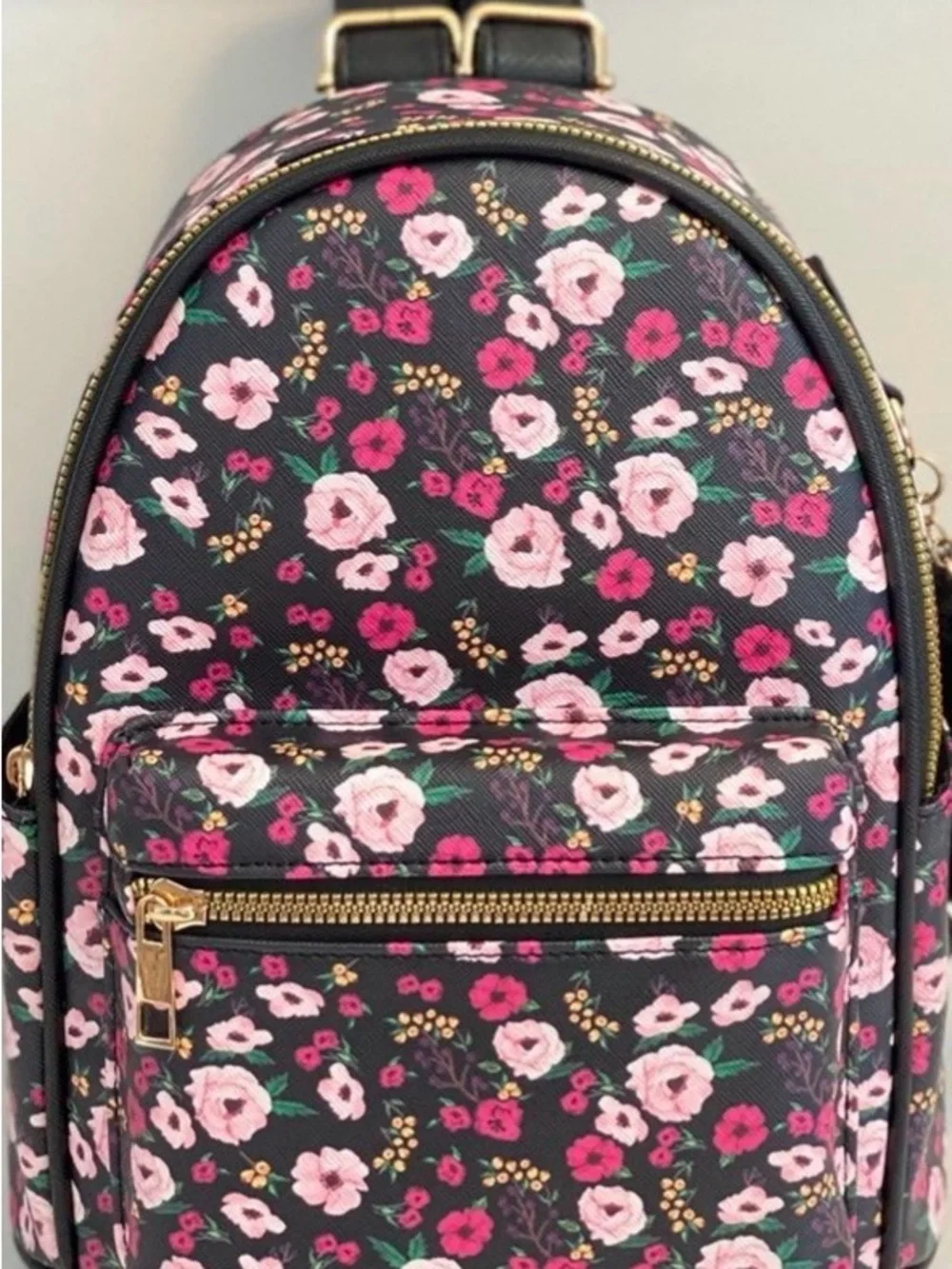 Mini Floral Backpack in Pink and Black - Compact Women's Backpack